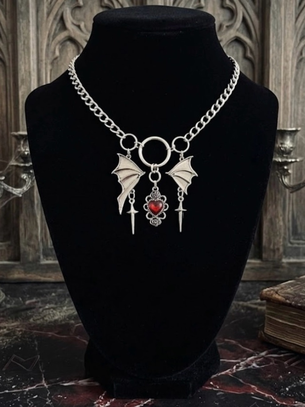 Hand Crafted Gothic Bat Wing Necklace